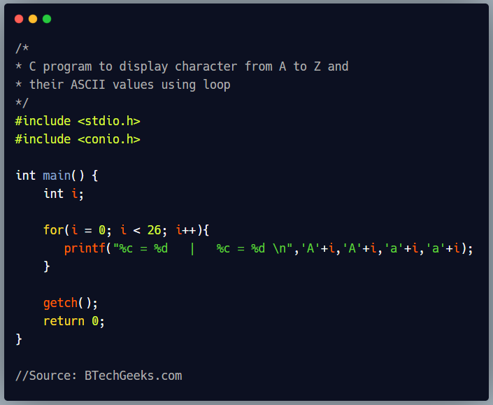 Print Ascii Value In C C Program To Print Ascii Value Of A Character