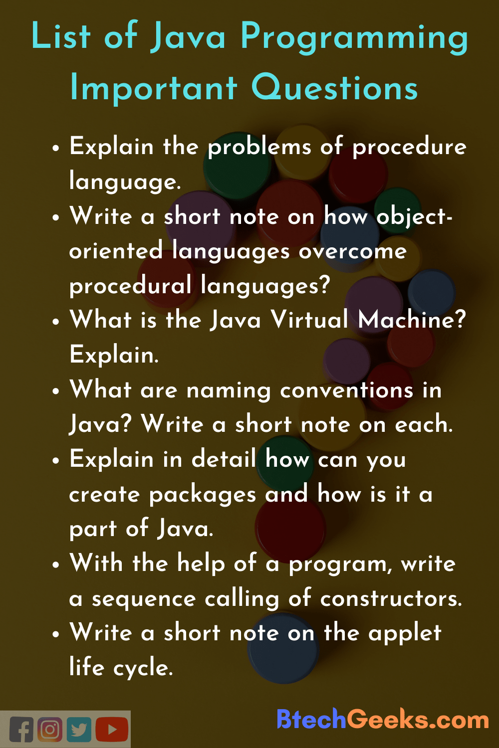 List of Important Questions in Java Programming