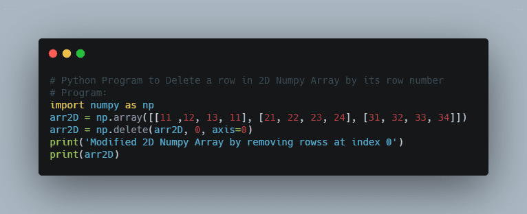 Python Program to Delete a row in 2D Numpy Array by its row number