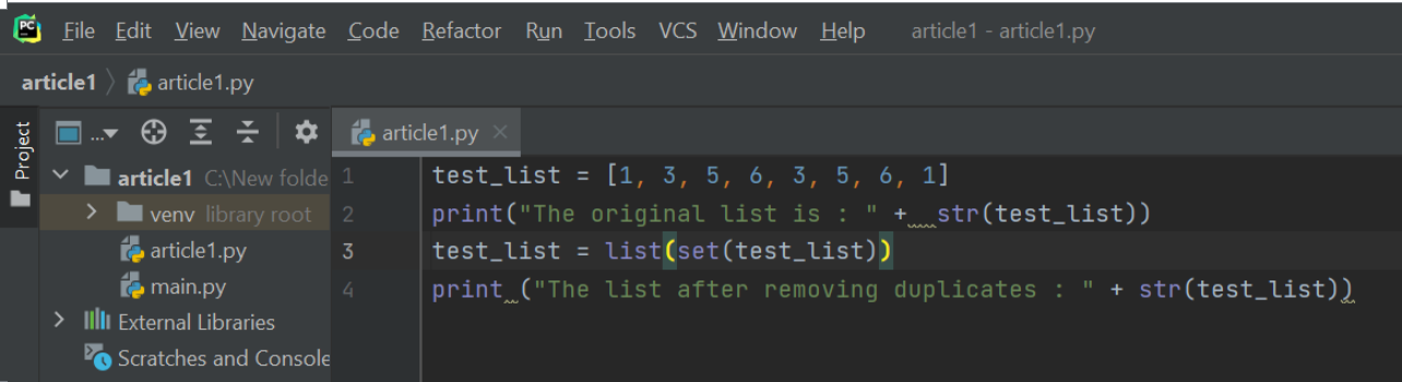 Remove duplicates from list using set method