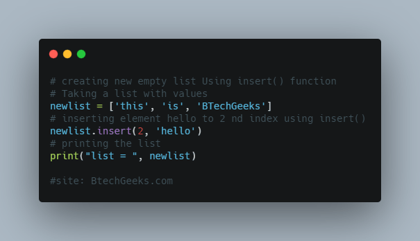 creating new empty list Using insert() function