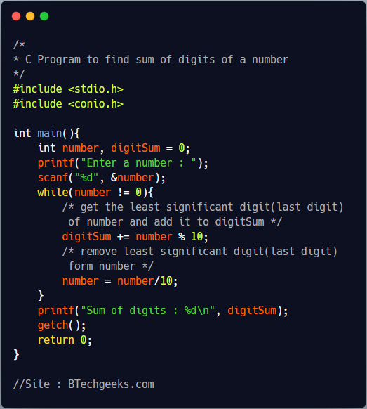 C Program to Add Digits of a Number