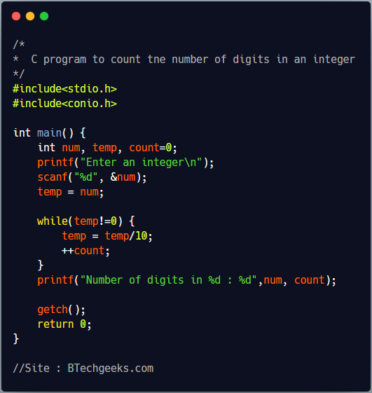 C Program to Count Number of Digits in an Integer
