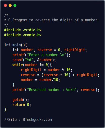 C Program to Reverse Digits of a Number