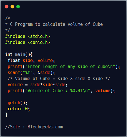 C Program to calculate volume of a cube
