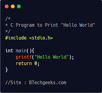 C Program to print Hello World 1