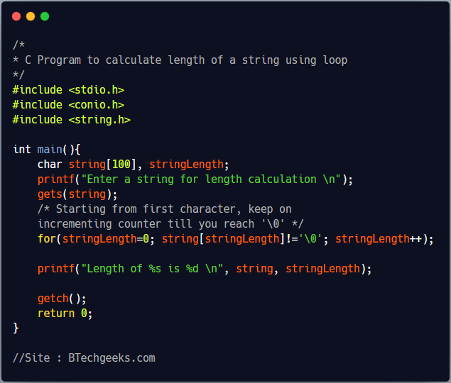 C program to find length of string using loop