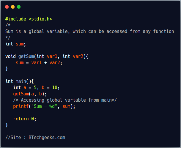 c assign to global variable