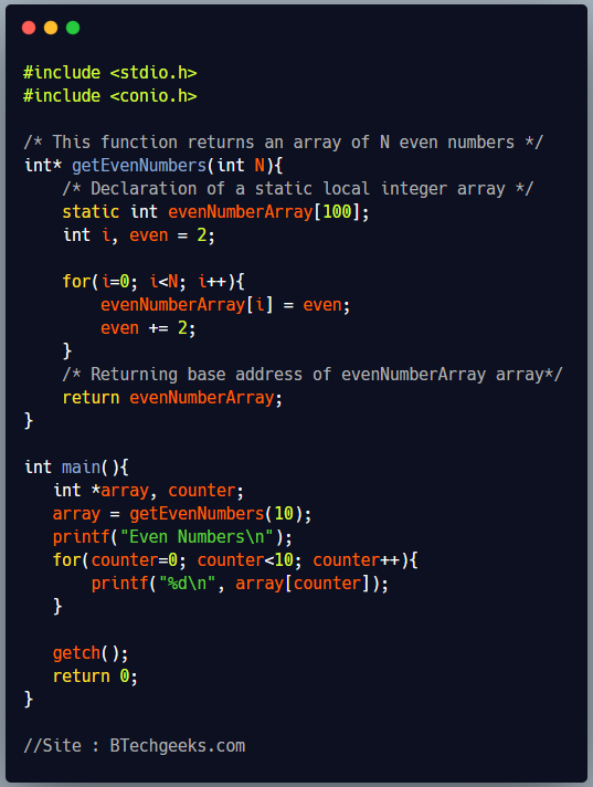 Returning Array from a Function in C Programming