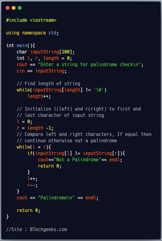 C++ palindrome checker C++ Program to Check whether a string is