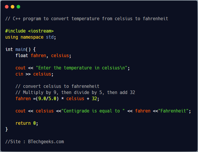 C++ Program to Convert Temperature from Celsius to Fahrenheit Scale
