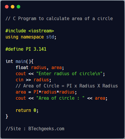 C++ Program to Find Area of Circle