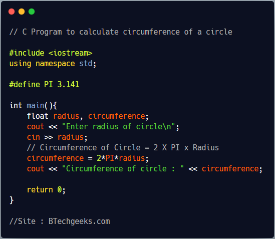 C++ Program to Find Circumference of Circle