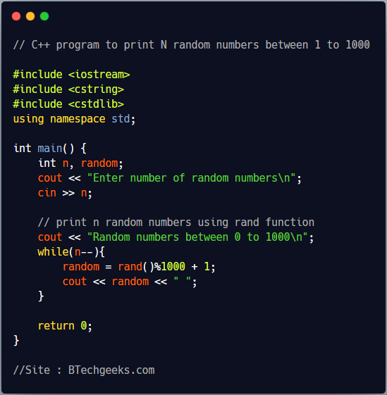 C++ Program to Generate Random Numbers using Rand Function