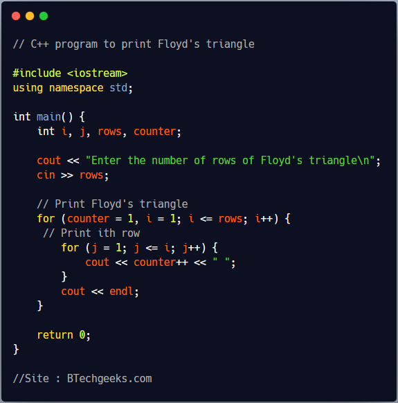 C++ Program to Print Floyd Triangle