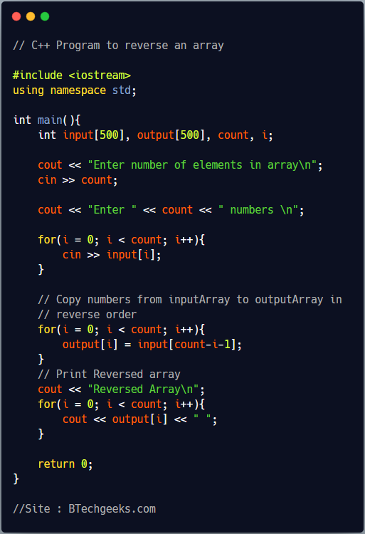 C++ Program to Reverse an Array