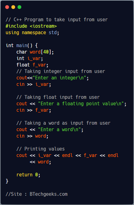 C++ Program to Take Input From User Using Cin