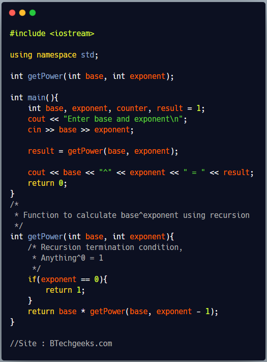 C++ Program to calculate exponential of a number using recursion