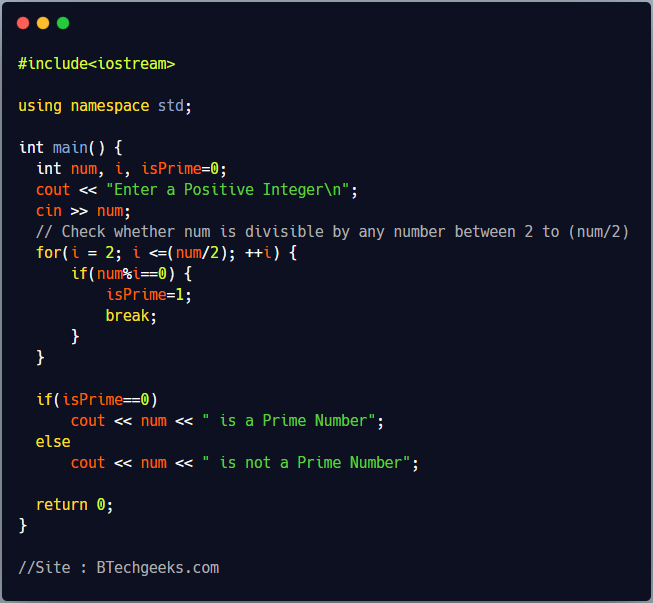 C++ Program to check Prime number