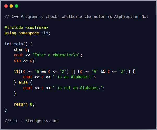C++ Program to check a character is alphabet or not
