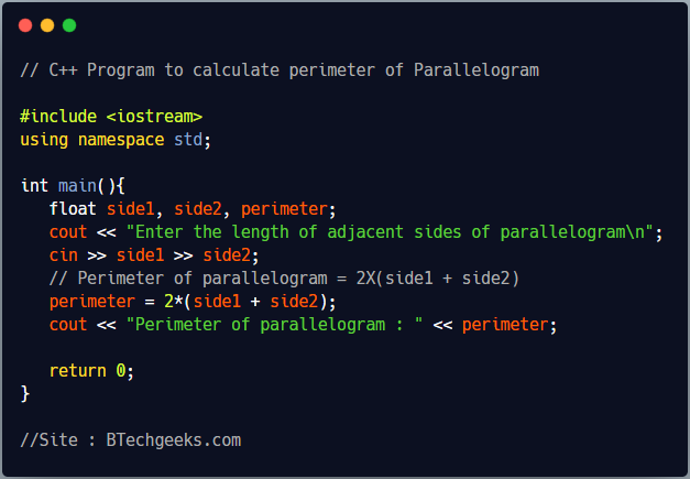 C++ Program to find Perimeter of parallelogram
