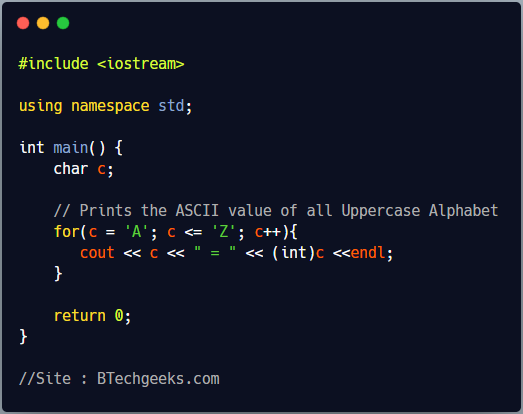 C++ Program to print ASCII value all alphabets