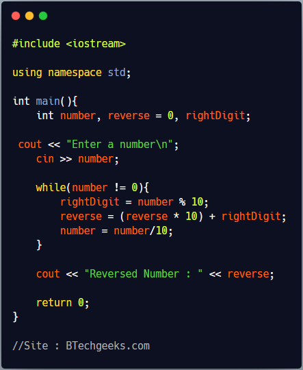 C++ program to reverse digits of a number