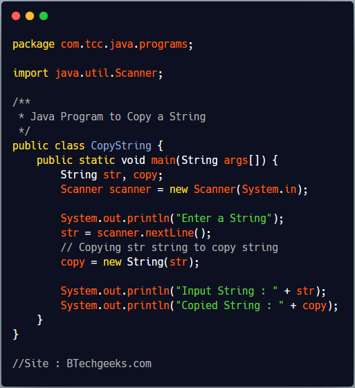 Java program to copy a string