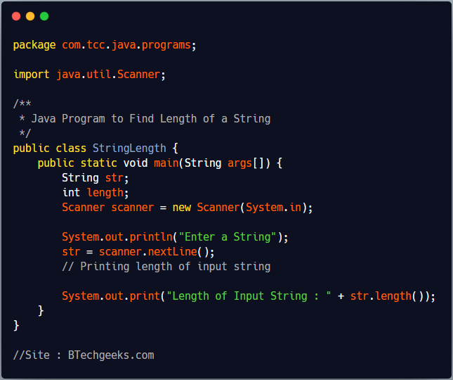 Java program to find length of string using length method