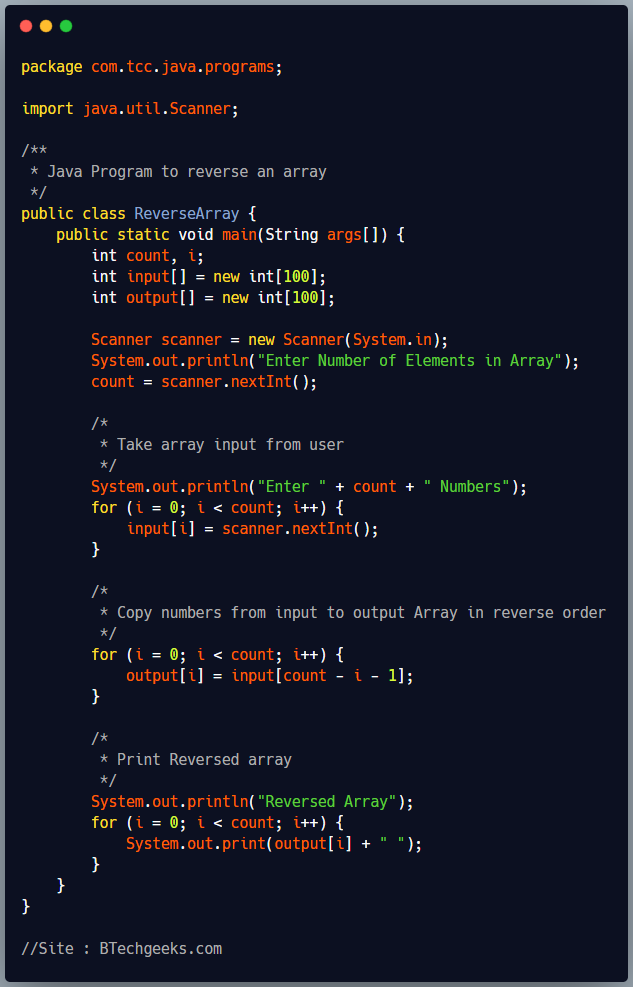 Java program to print array elements in reverse order
